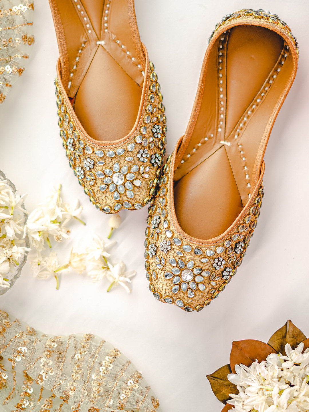 NR By Nidhi Rathi Square Toe Ethnic Embellished Fabric Mojaris