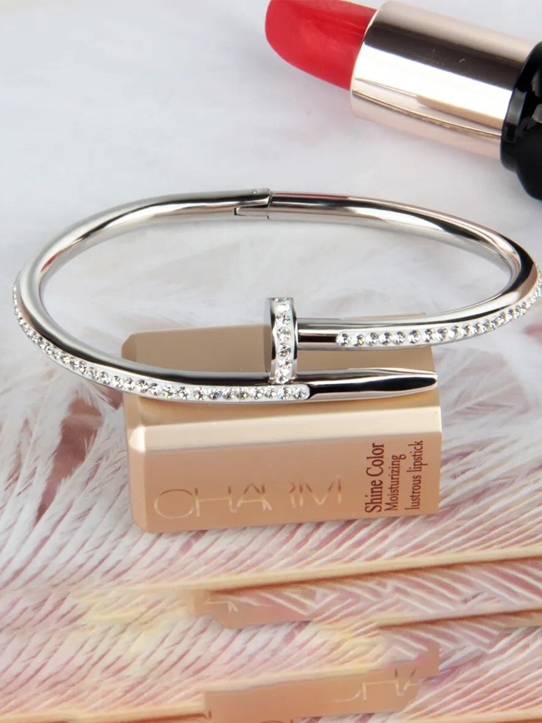 MEENAZ Silver-Plated American Diamond Kada Bracelet