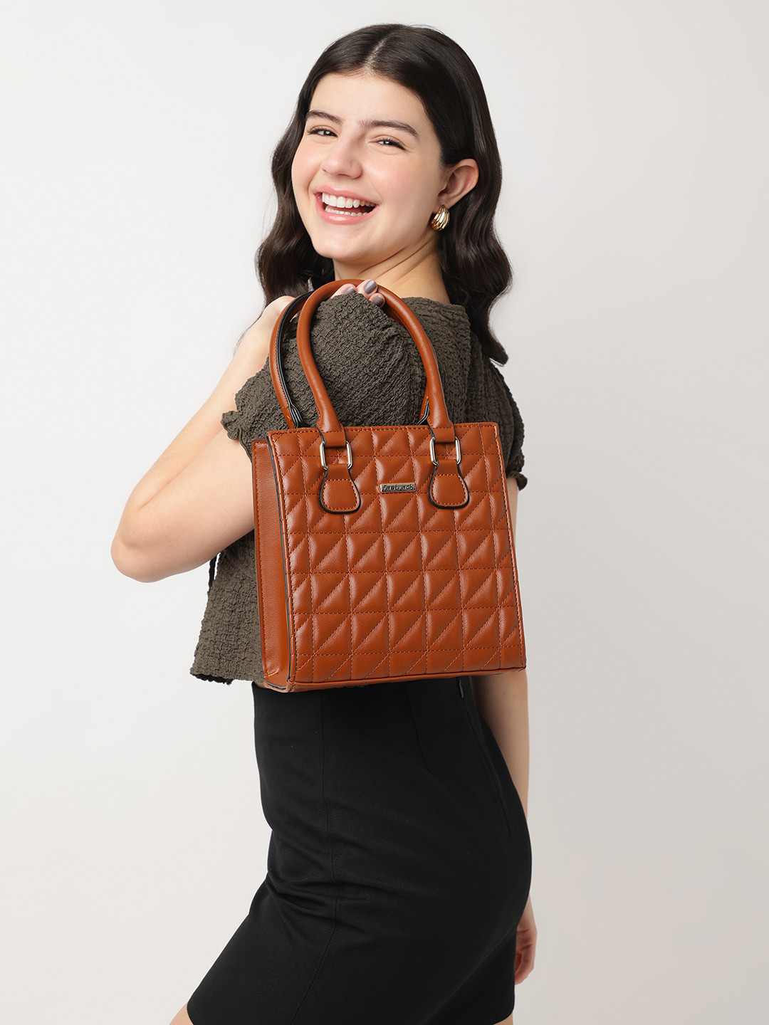 Fastrack Women Brown Quilted Structured Satchel with Detachable & Adjustable Sling Strap