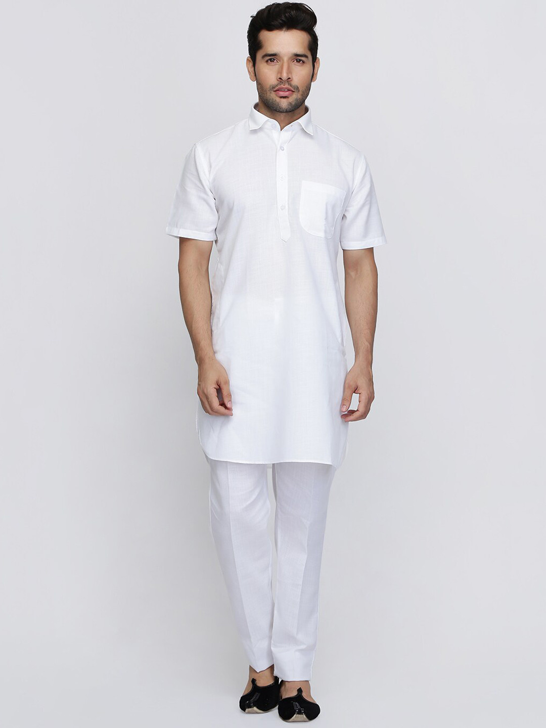 ROYAL KURTA Shirt Collar Pure Cotton Pathani Kurta with Pyjamas