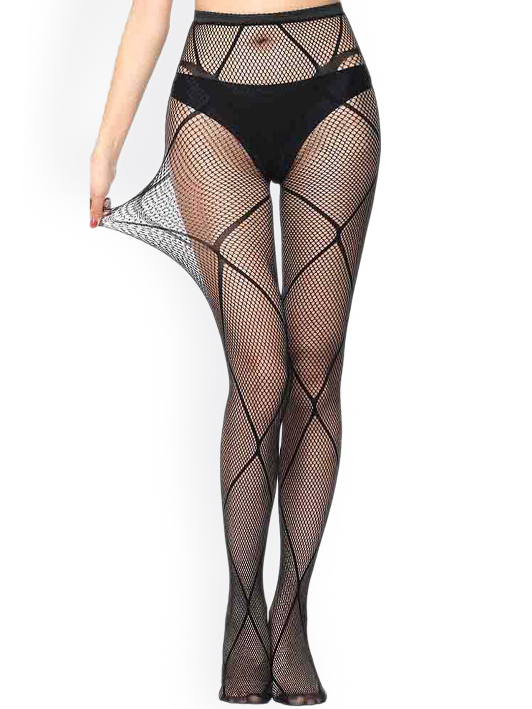 Alexvyan Cross Design Fishnet Pantyhose Stockings