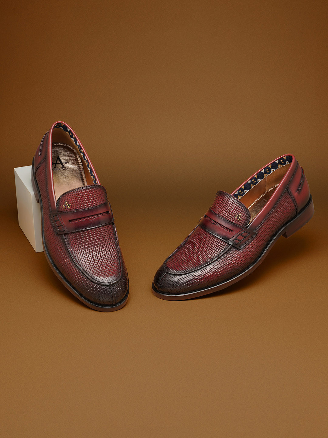 Arrow Men Cross Textured Formal Leather Penny Loafers