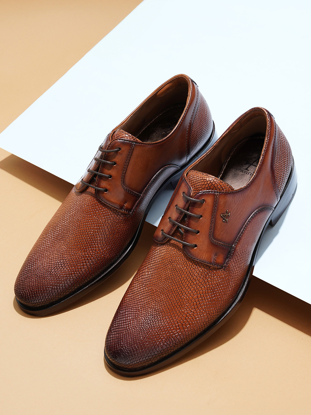 Arrow Men Textured Crimson Formal Leather Derbys