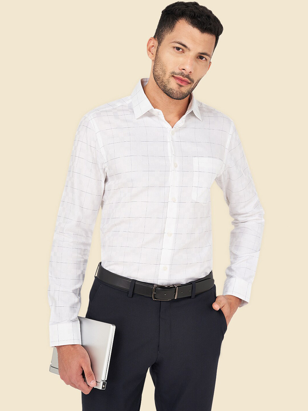 Peregrine by Pantaloons Windowpane Checked Cotton Formal Shirt