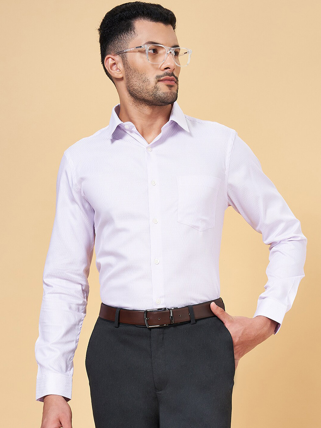 Peregrine by Pantaloons Men Pink Slim Fit Multi Stripes Opaque Striped Formal Shirt