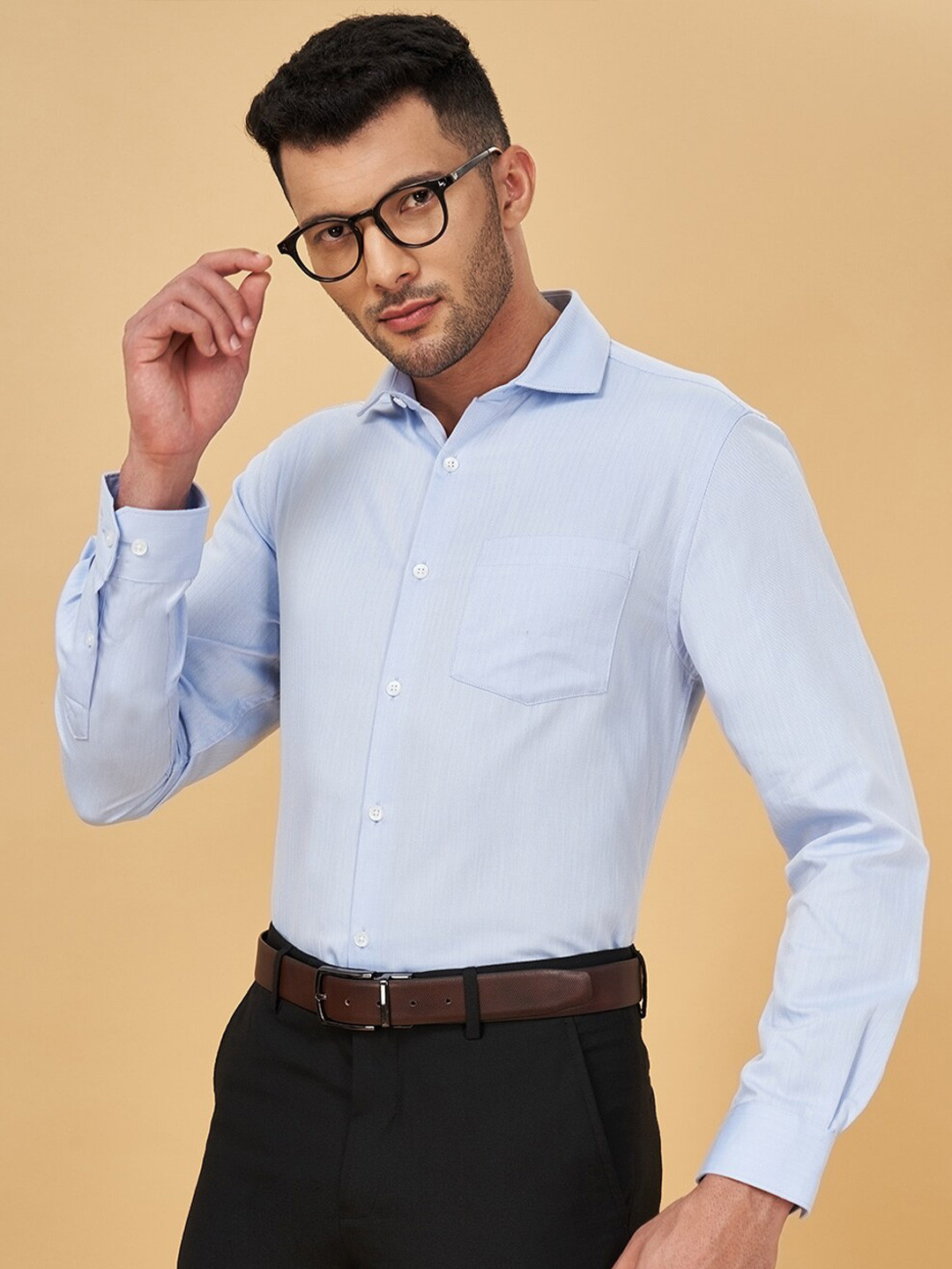 Peregrine by Pantaloons Self Design Cotton Formal Shirt