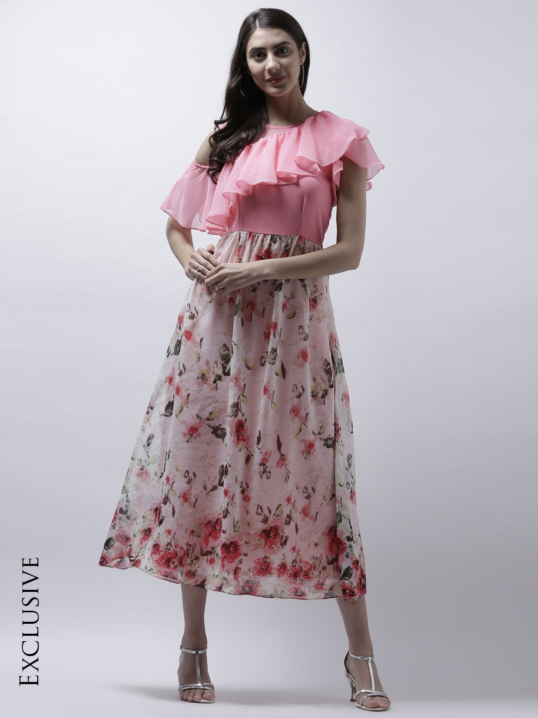 athena women's fit and flare pink dress