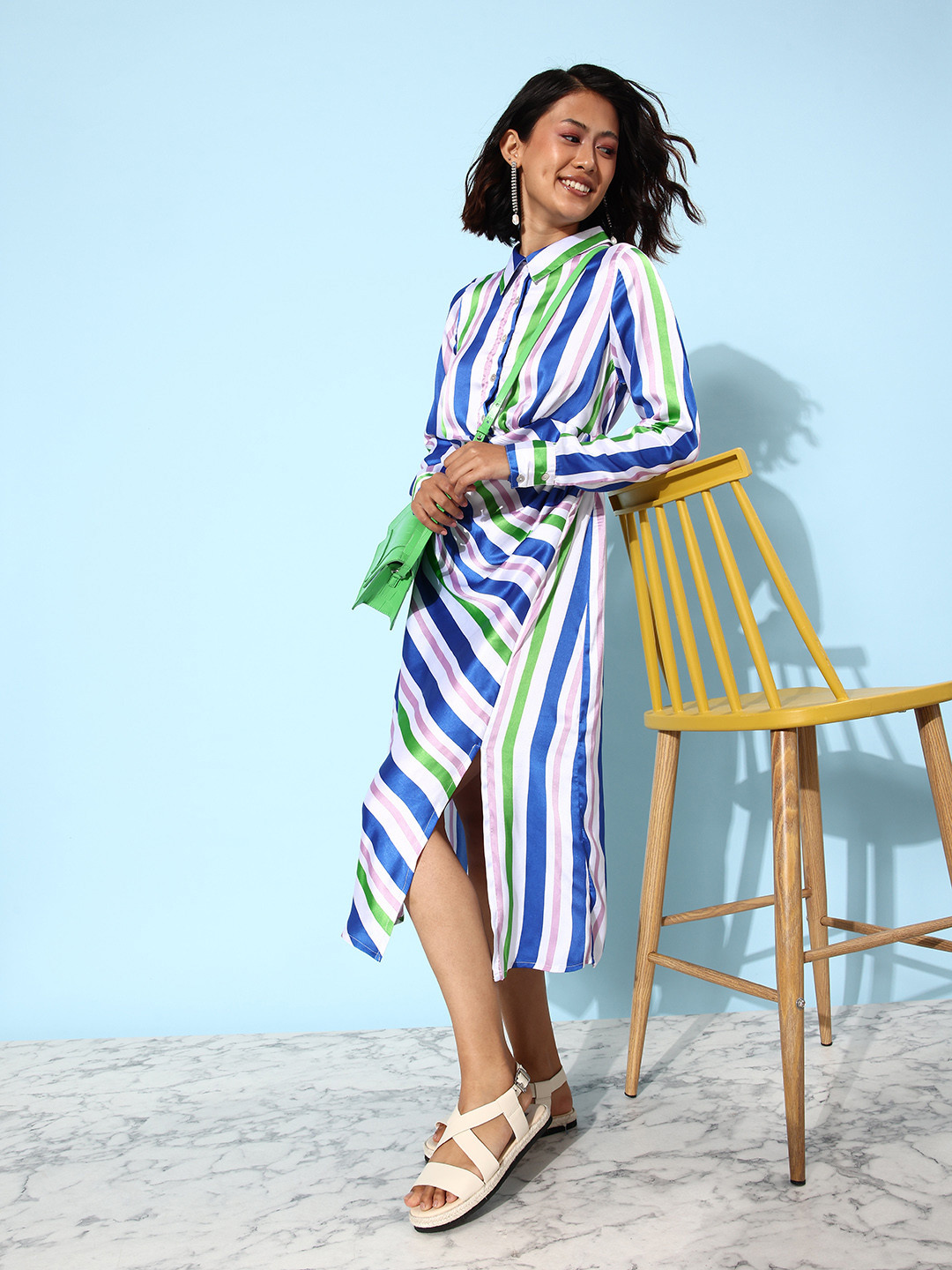 Mast & Harbour Striped Long Sleeves Shirt Midi Dress