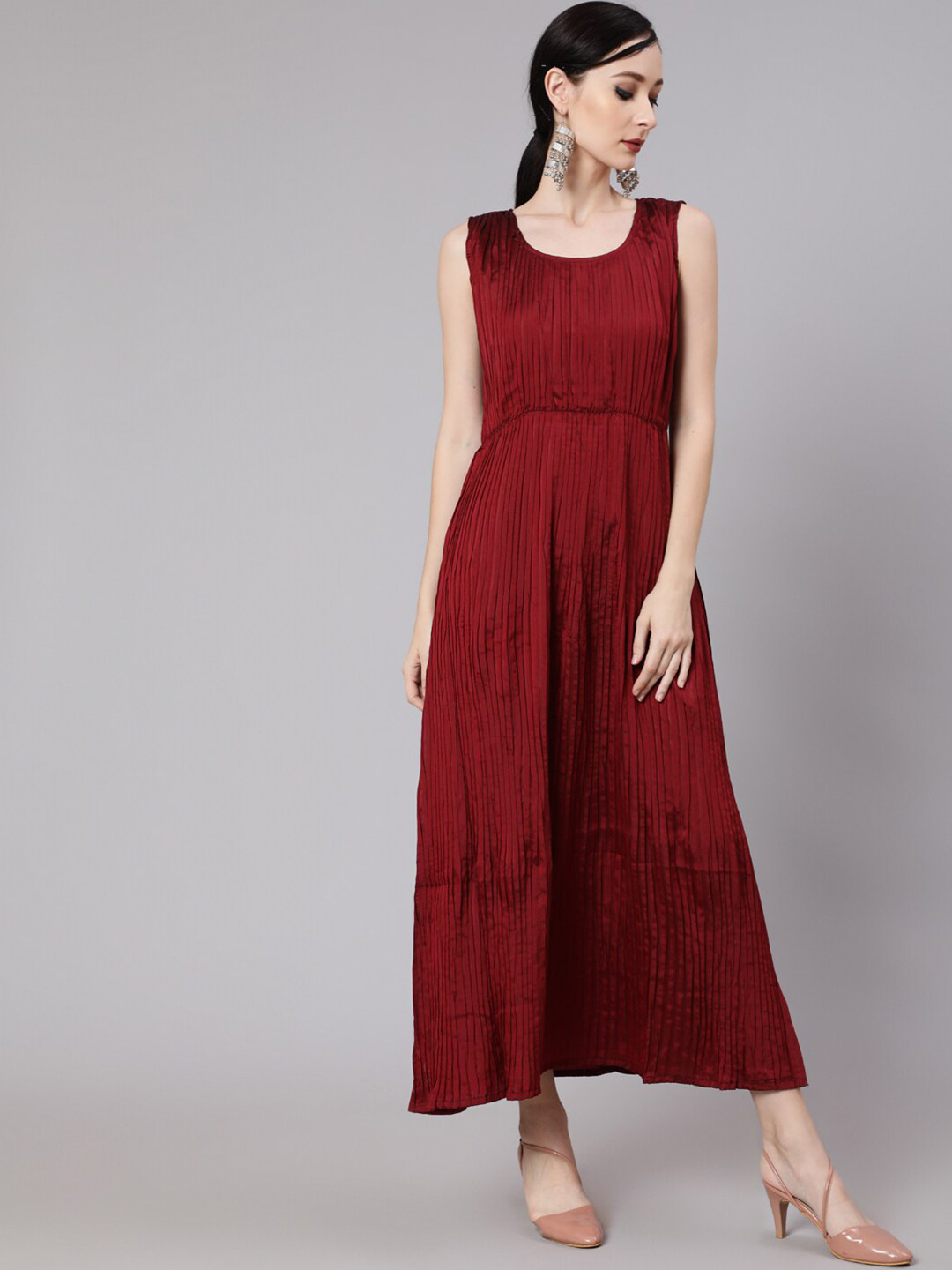 AKS Couture Sleeveless Pleated Fit & Flare Maxi Dress