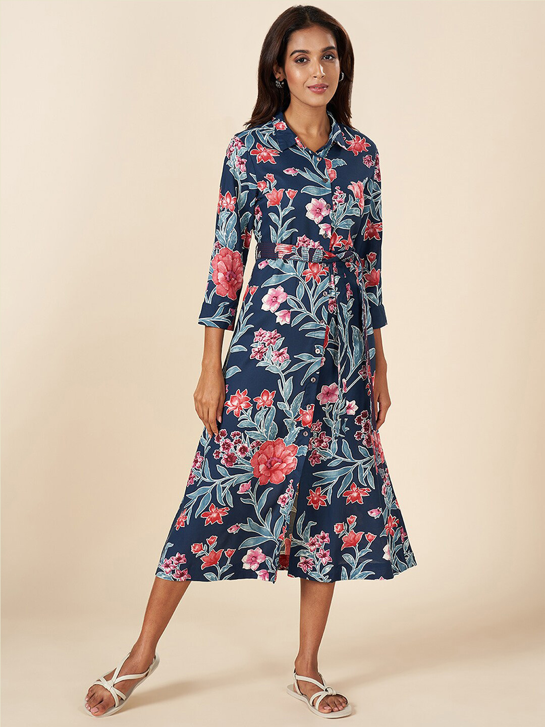 AKKRITI BY PANTALOONS Floral Printed Shirt Midi Dress