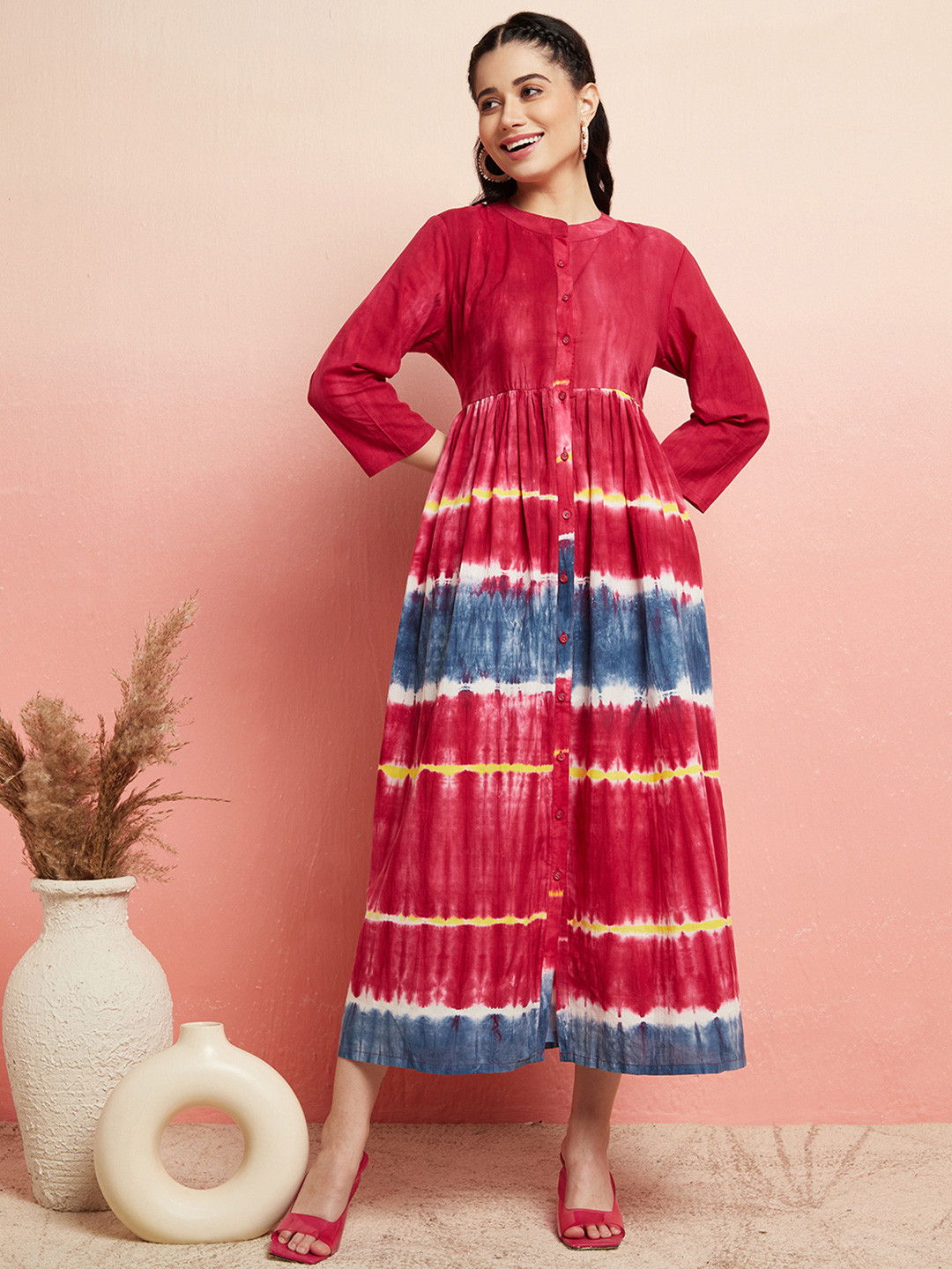 AKS Tie and Dye Dyed Empire Midi Dress