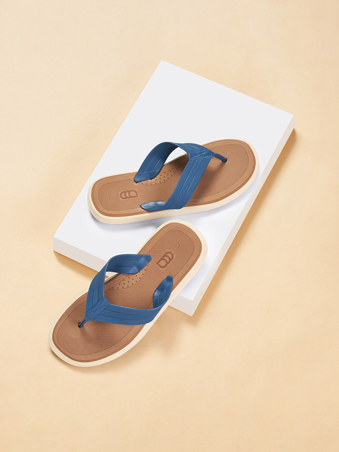 Ajile by Pantaloons Men Tan & Blue Striped Rubber Thong Flip-Flops