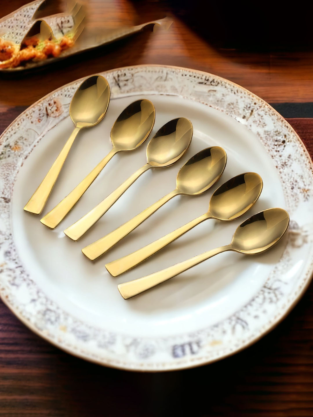 FNS Alexa Gold-toned 6 Pieces Stainless Steel Dessert Spoons