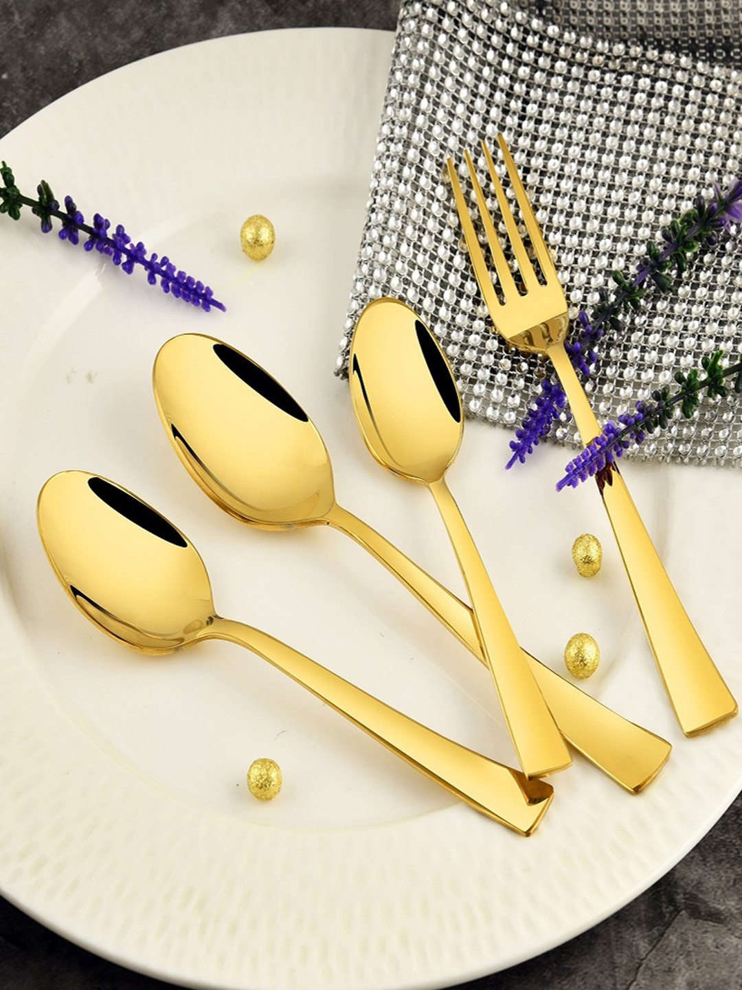 FNS Alexa Gold Toned 24 Pieces Cutlery Set