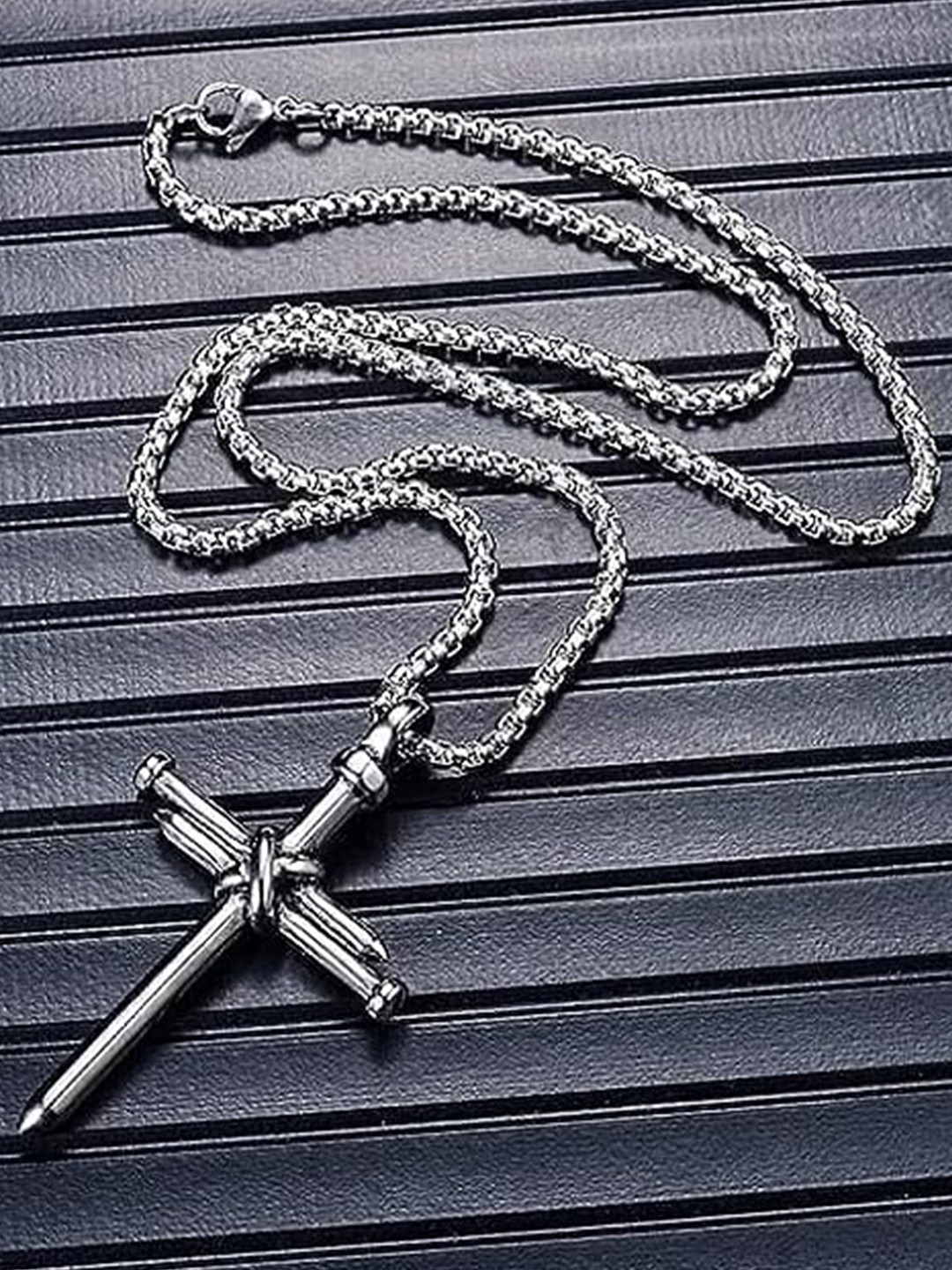 KRYSTALZ Silver-Plated Cross Pendant With Chain