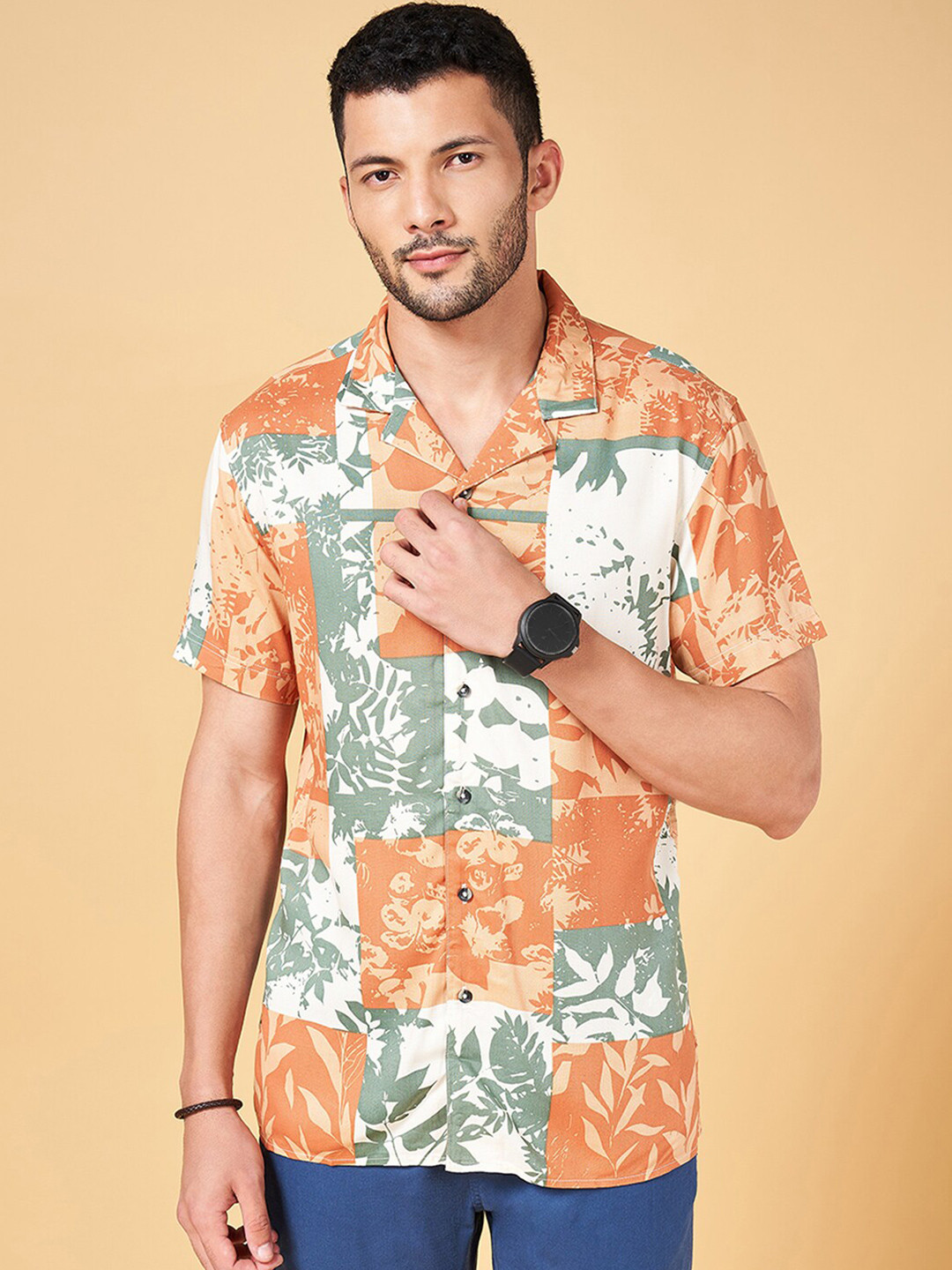 Urban Ranger by pantaloons Cuban Collar Tropical Printed Cotton Slim Fit Casual Shirt