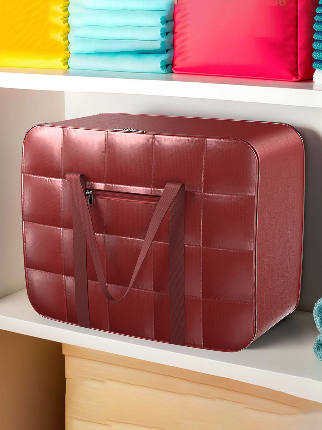 Kuber Industries Maroon Foldable Medium Storage Bag Organiser