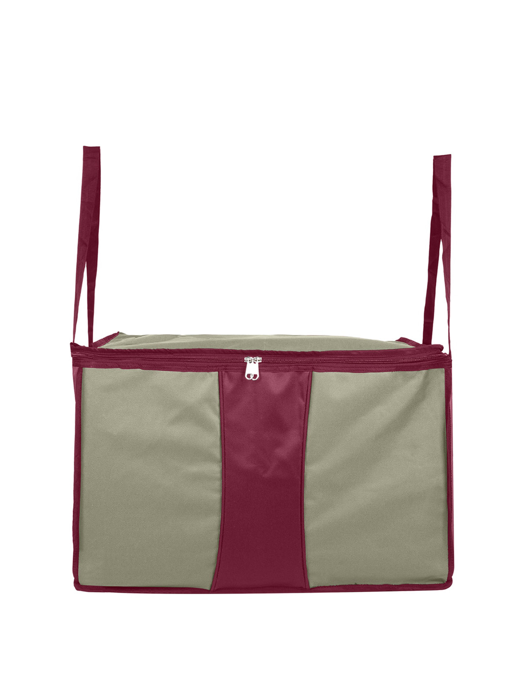 Kuber Industries Beige & Maroon Foldable Extra Large Storage Bag Organizer