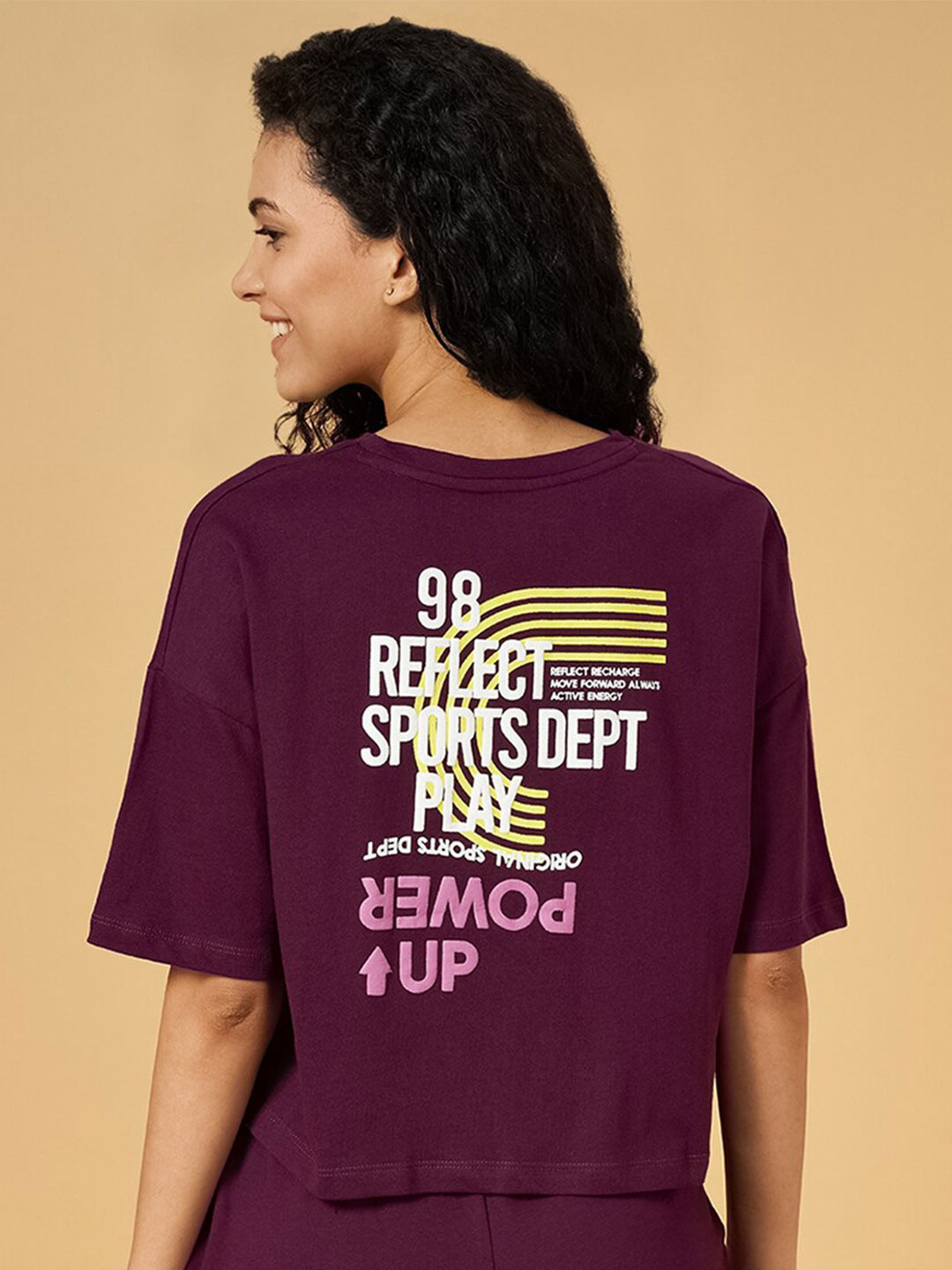 Ajile by Pantaloons Typography Printed Drop-Shoulder Sleeves Relaxed Fit Cotton T-Shirt