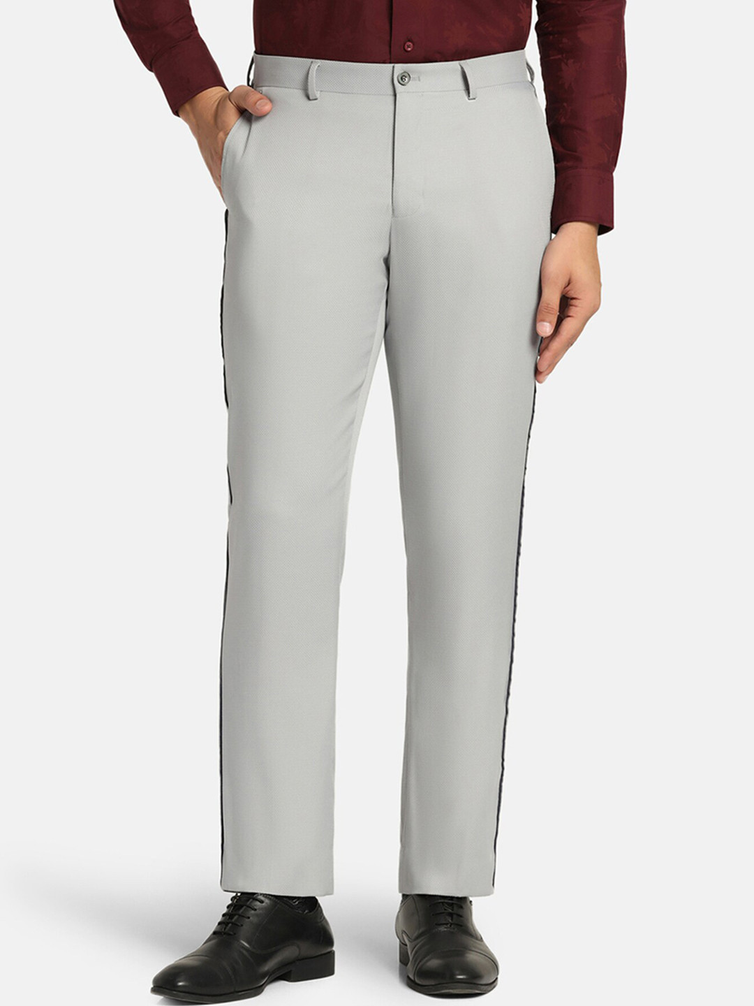 Blackberrys Men Plain Flat-Front Slim Fit Formal Trousers