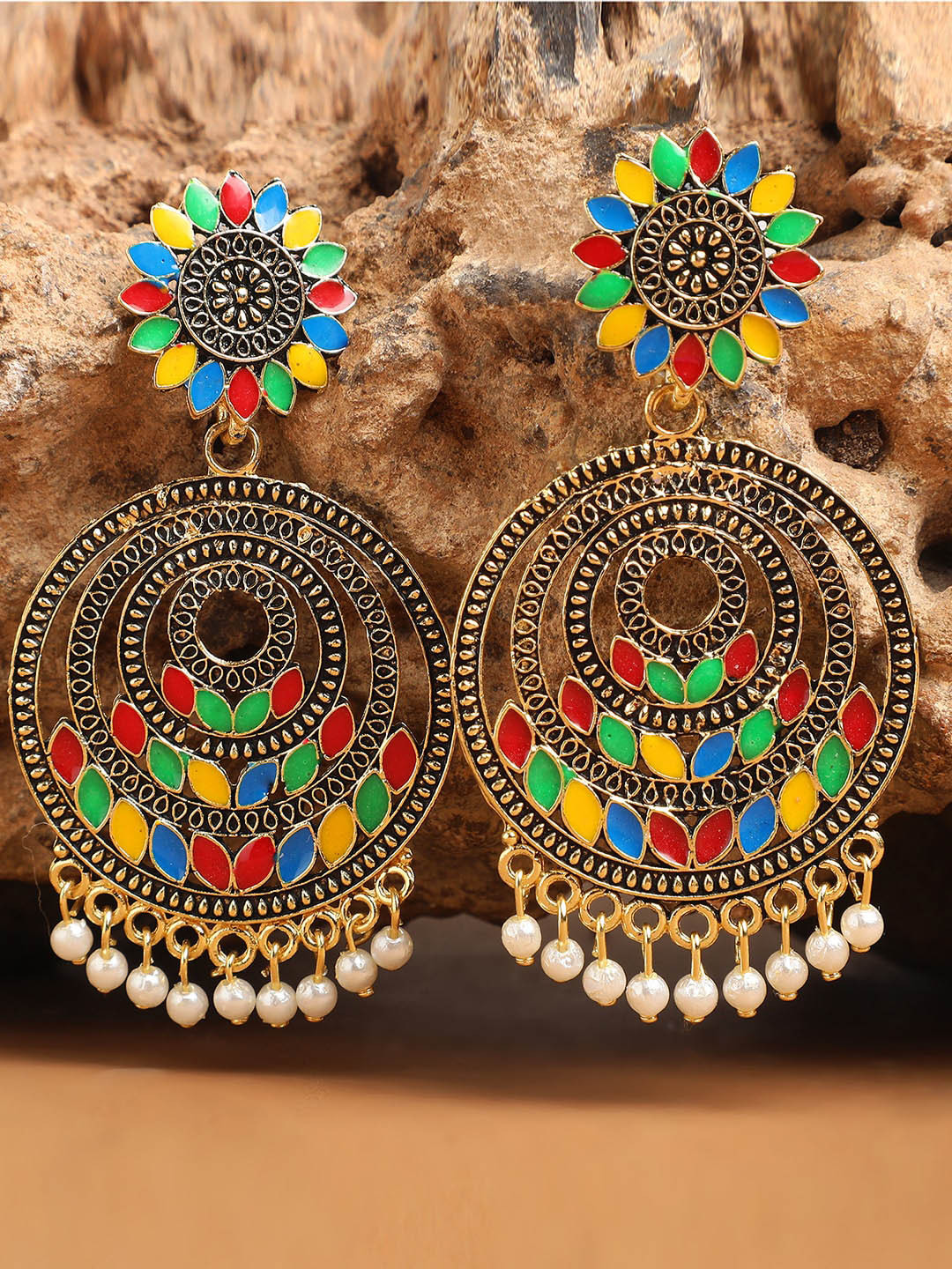 ANIKAS CREATION Gold-Plated Contemporary Drop Earrings