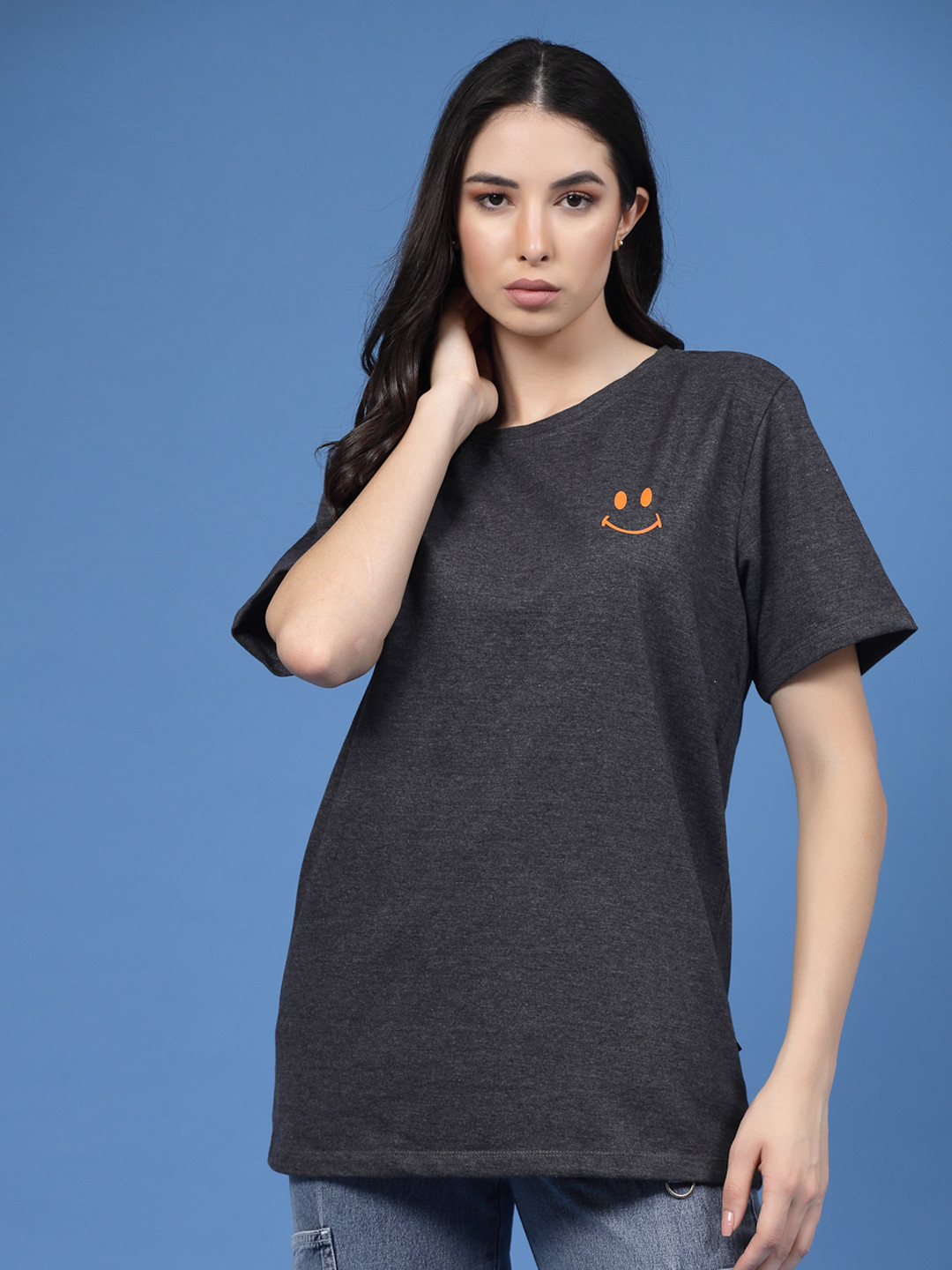 Charcoal Graphic Printed Round Neck T-shirt