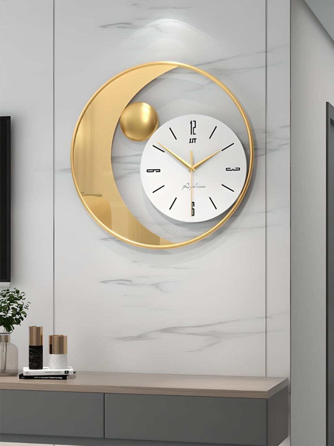 The Art House White & Gold-Toned Textured Analogue Contemporary Wall Clock