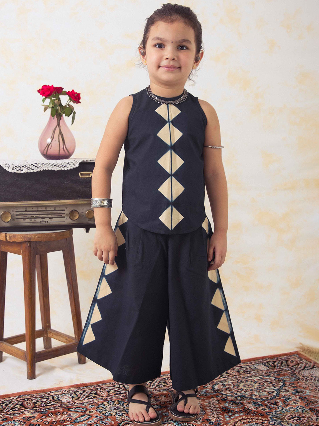 Tiber Taber Girls Printed Pure Cotton Top With Palazzos