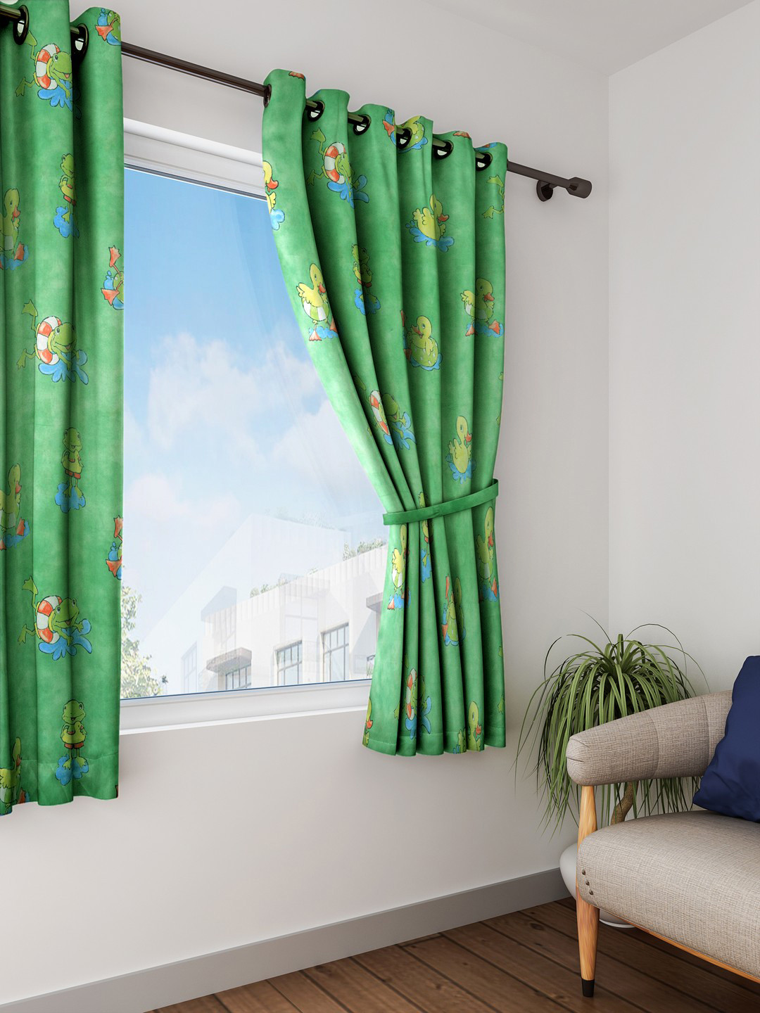 HOUZZCODE Green Single Window Curtains