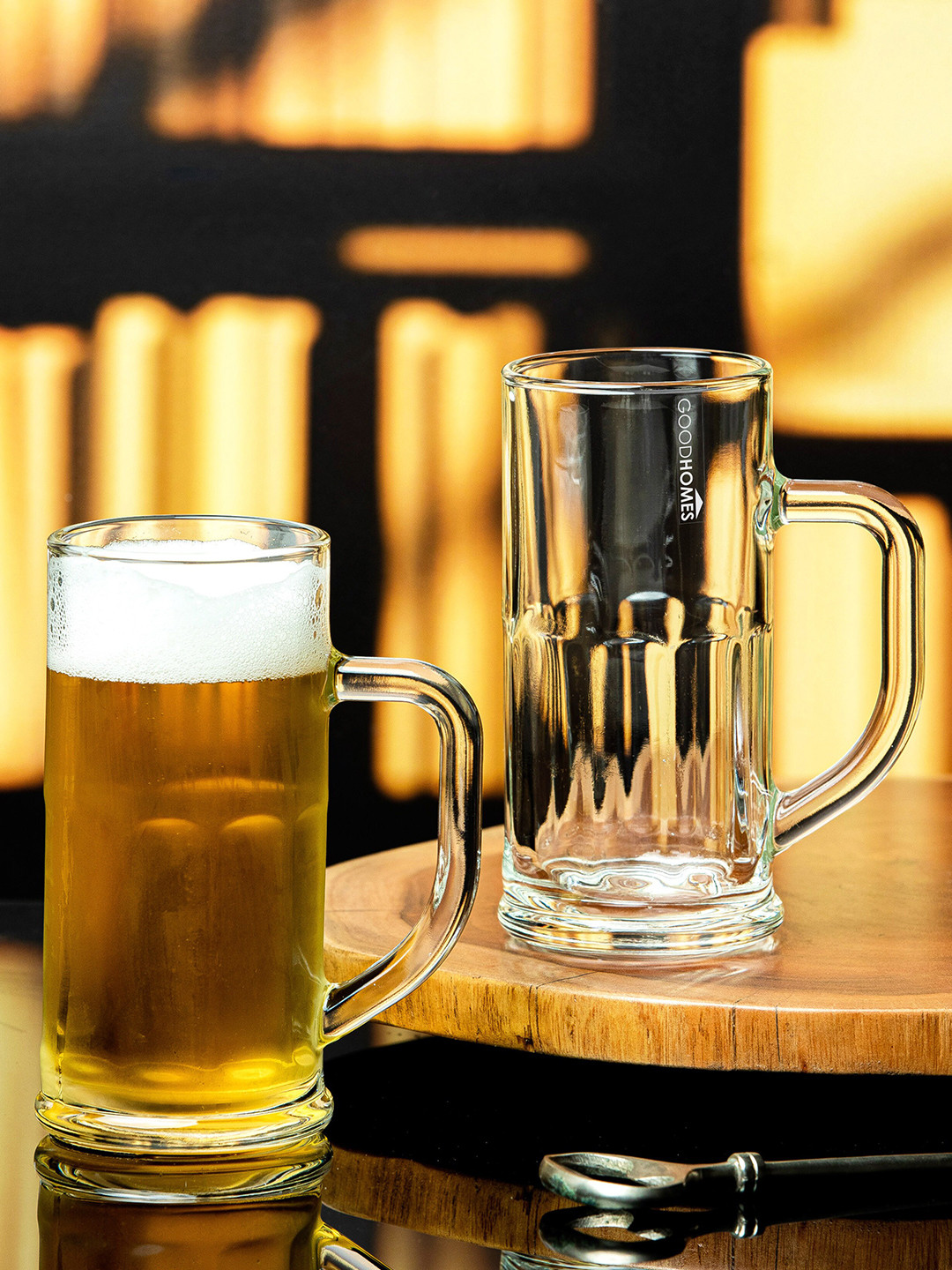GOODHOMES 6 Pcs Transparent Solid Glass Beer Mugs - 380 ML