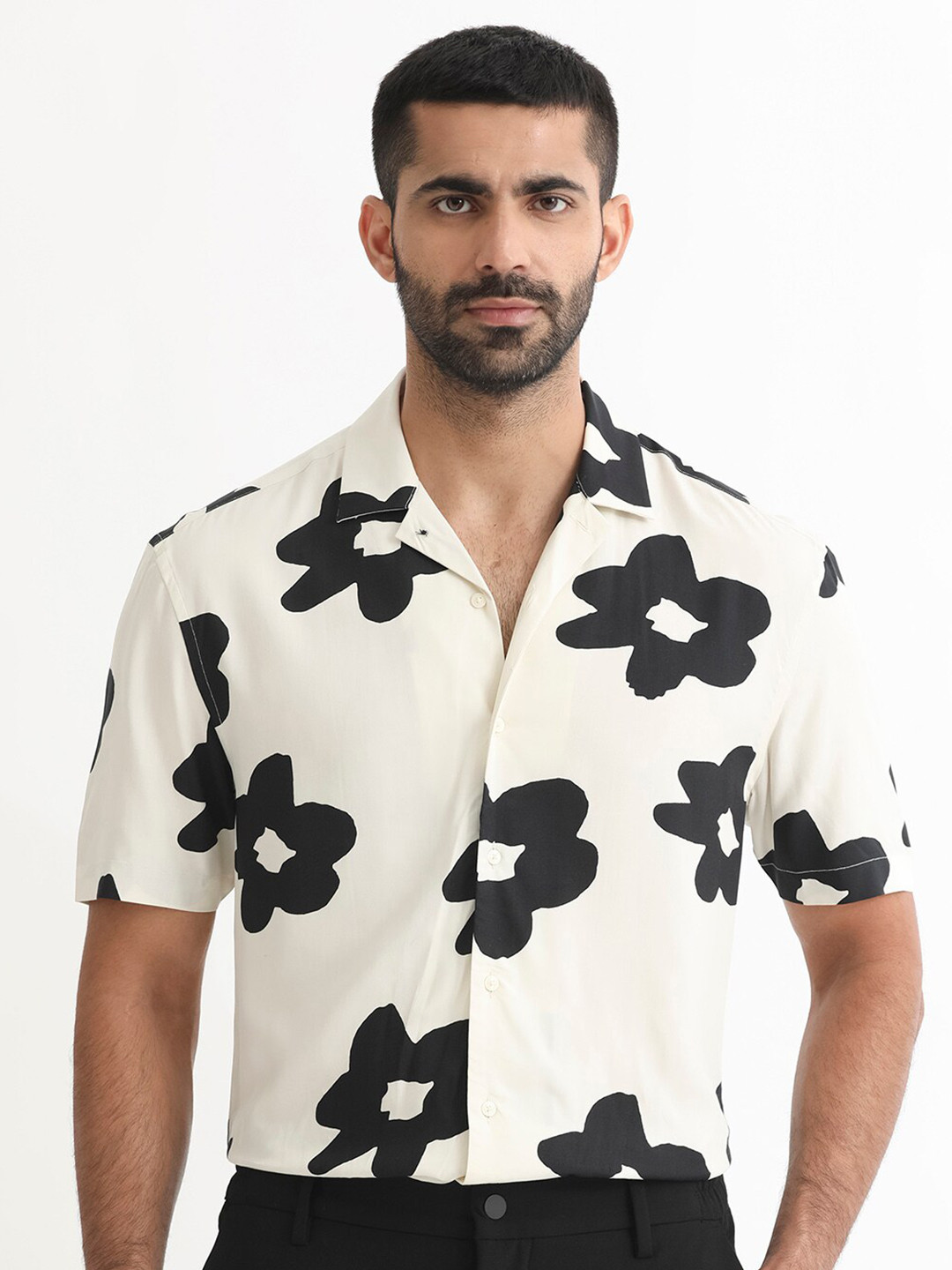 RARE RABBIT Men Heming Floral Printed Slim Fit Cotton Shirt