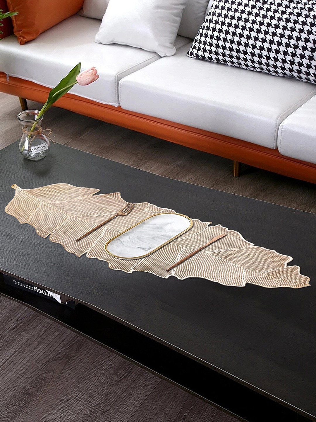 Dakshya Industries Gold Toned Striped Table Runner