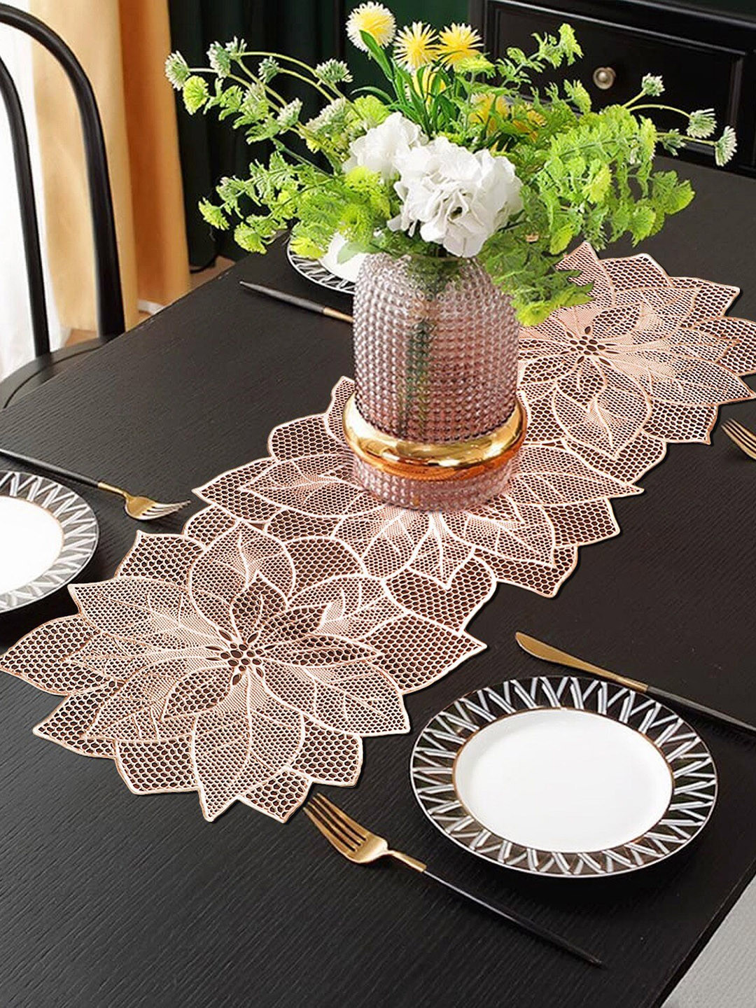 Dakshya Industries Copper Toned Sunflower Design Runner