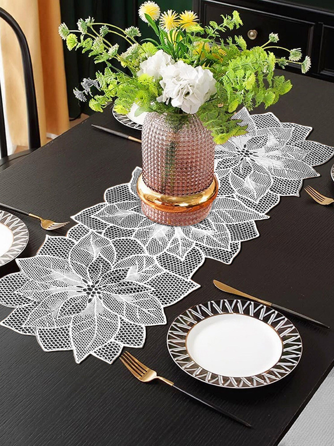 Dakshya Industries White Textured Sunflower Table Runner