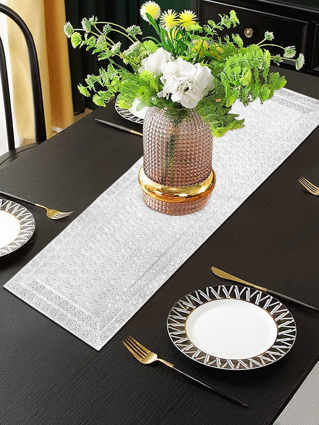 Dakshya Industries White Textured Jaali Table Runner