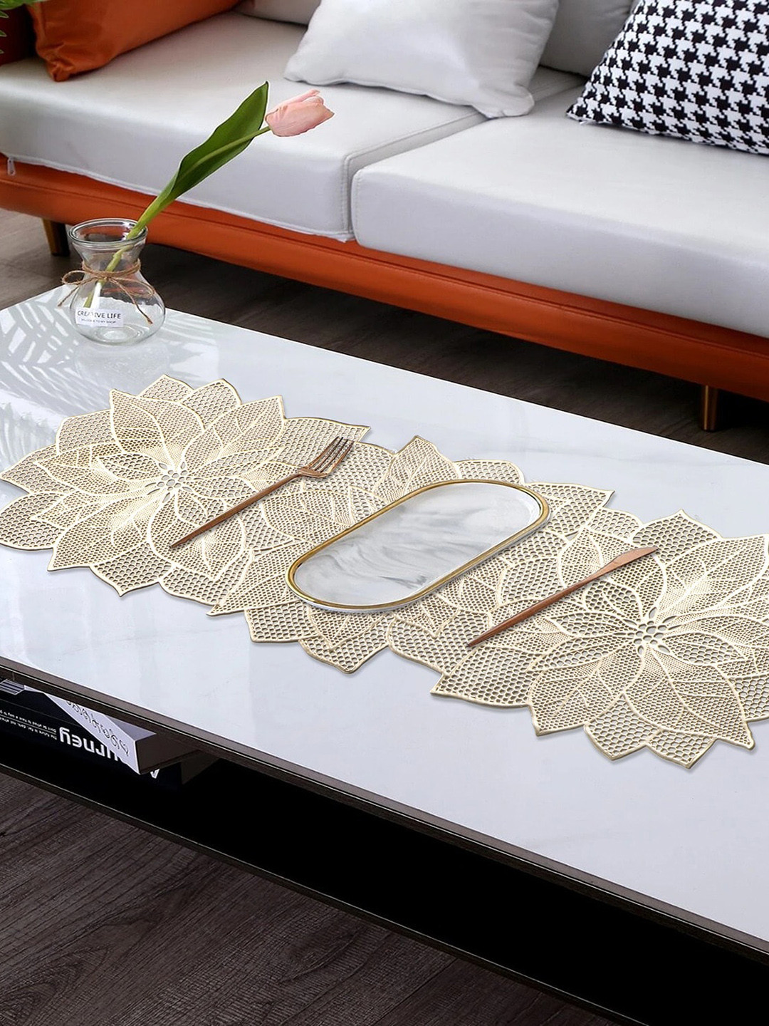 Dakshya Industries Beige Floral Waterproof Runner