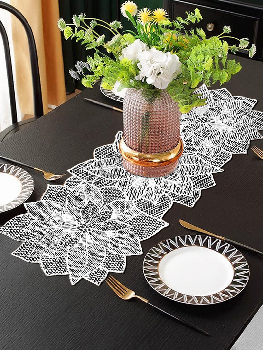 Dakshya Industries White Textured Waterproof Table Runner