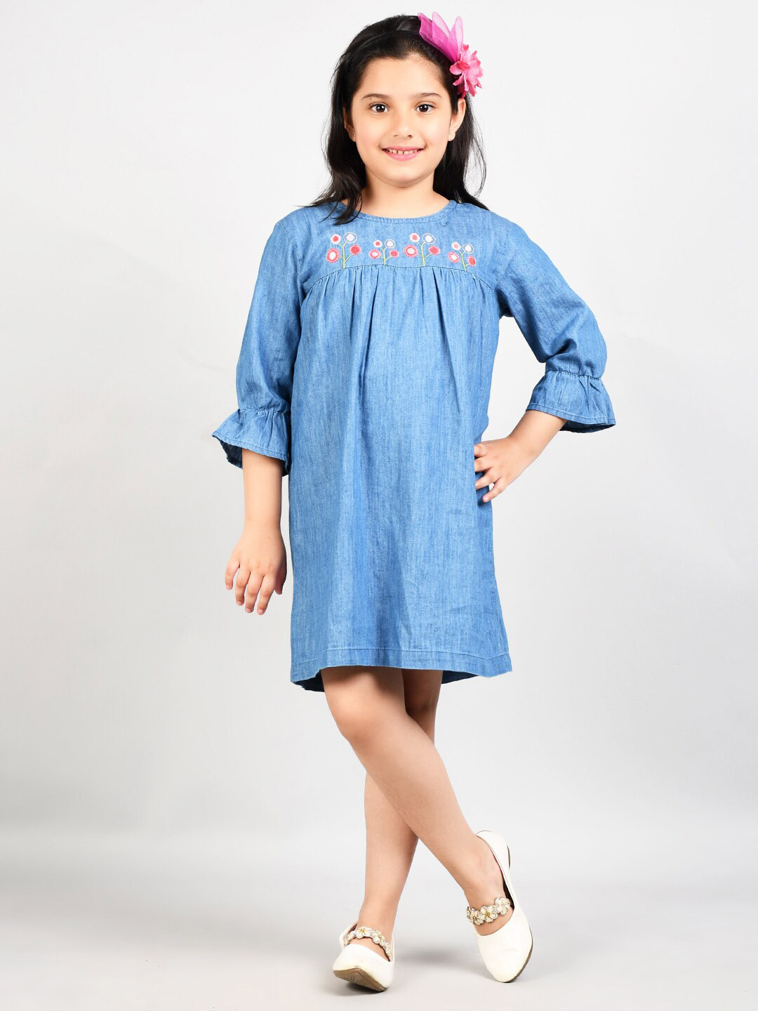 VYN Bell Sleeves Denim A-Line Dress
