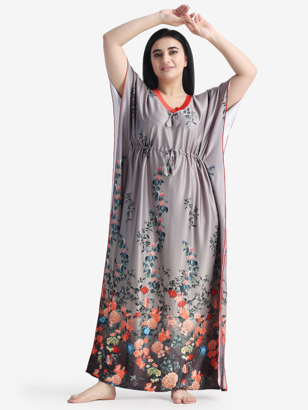 NIGHT KEYS Floral Printed Maxi Kaftan Nightdress