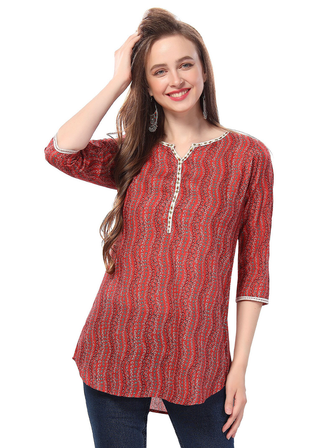 keshubaba Red & White Printed Tunic