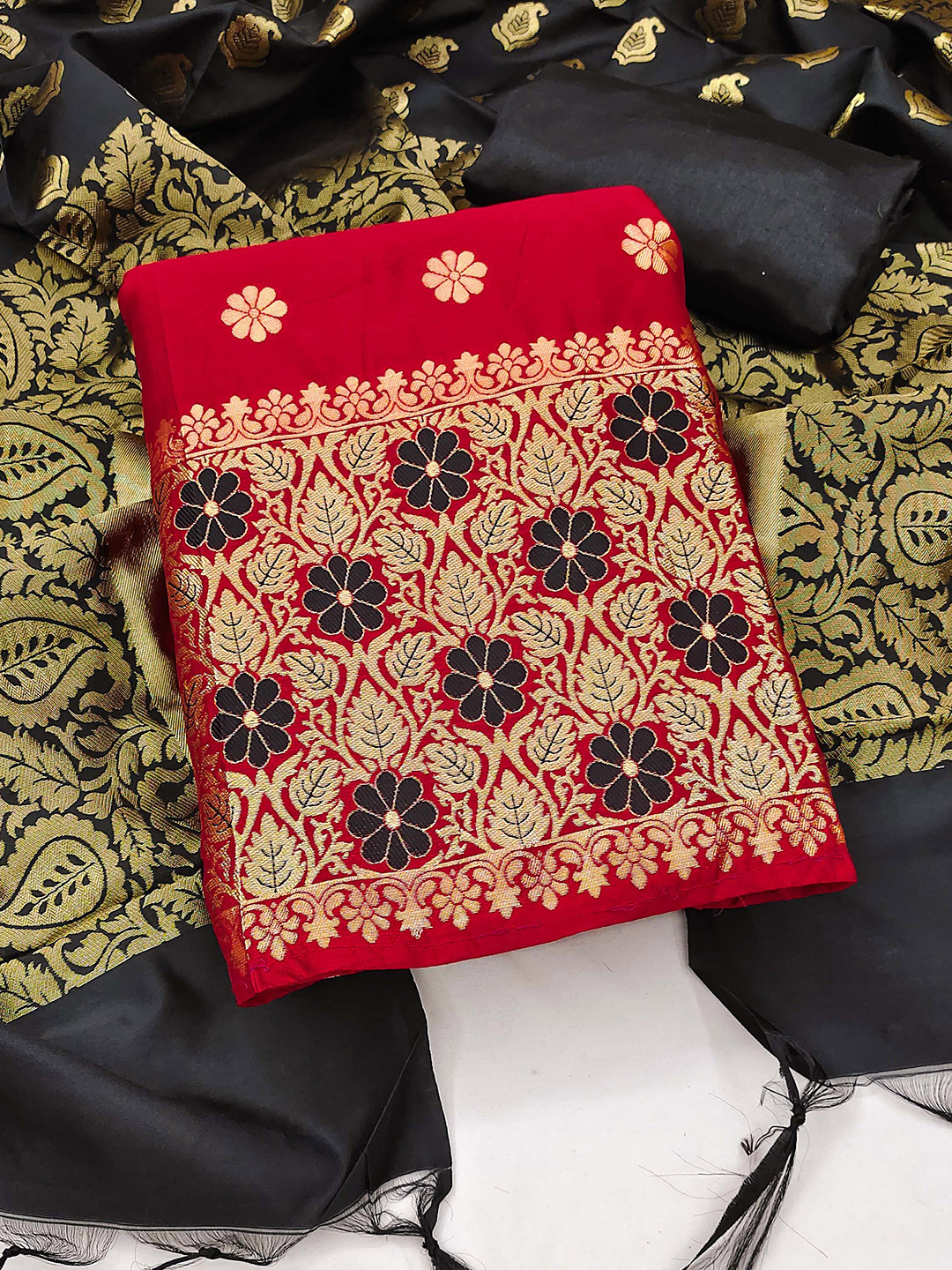 KALINI Floral Woven Design ZariUnstitched Dress Material