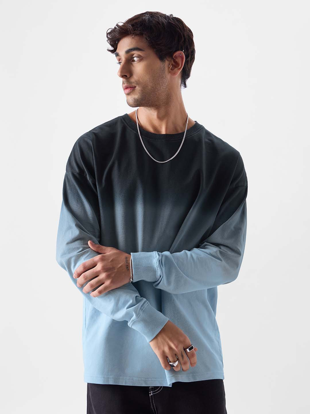 The Souled Store Colourblocked Cotton Oversized Raw Edge T-shirt