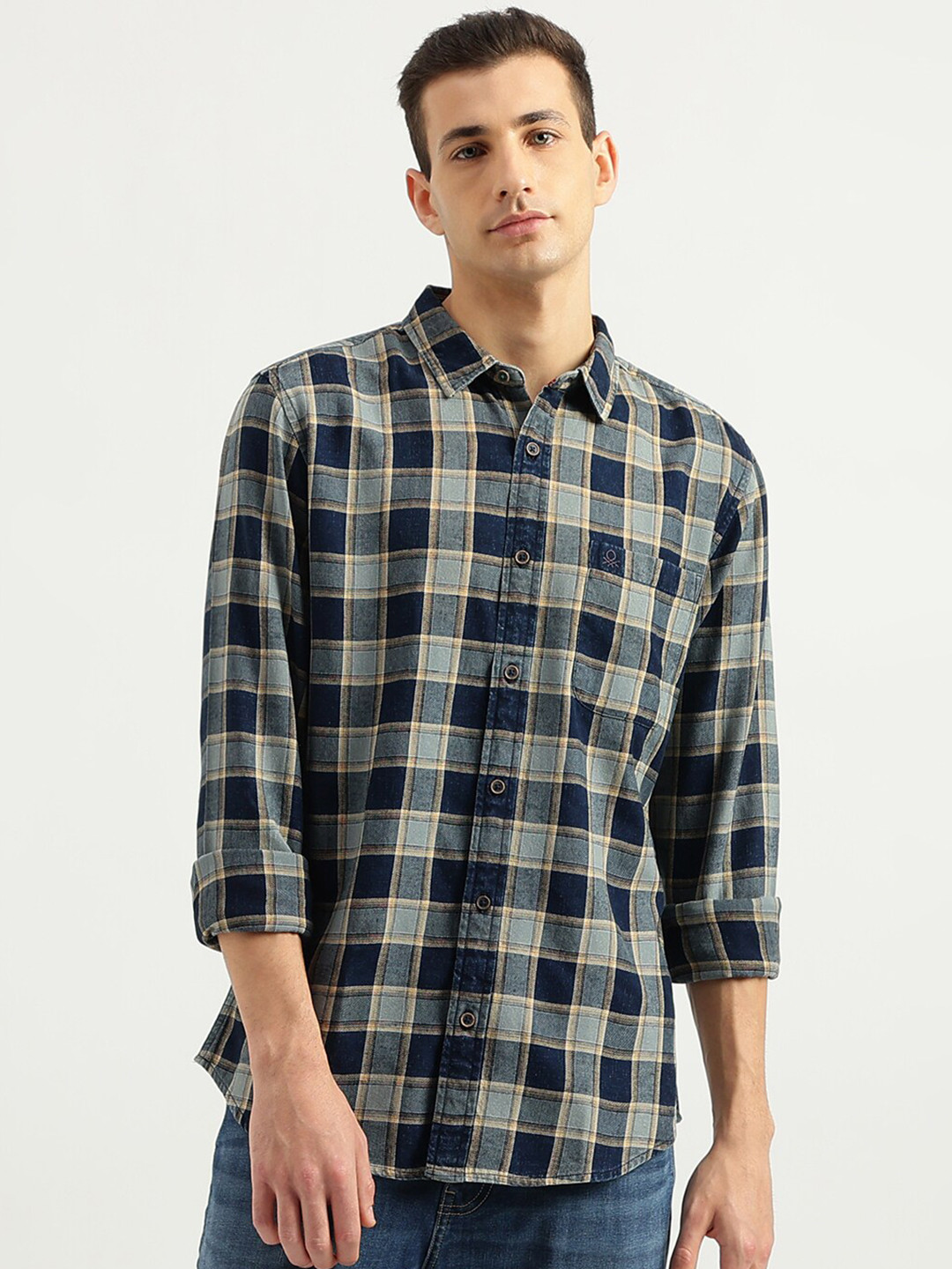 United Colors of Benetton Tartan Checked Cotton Opaque Casual Shirt