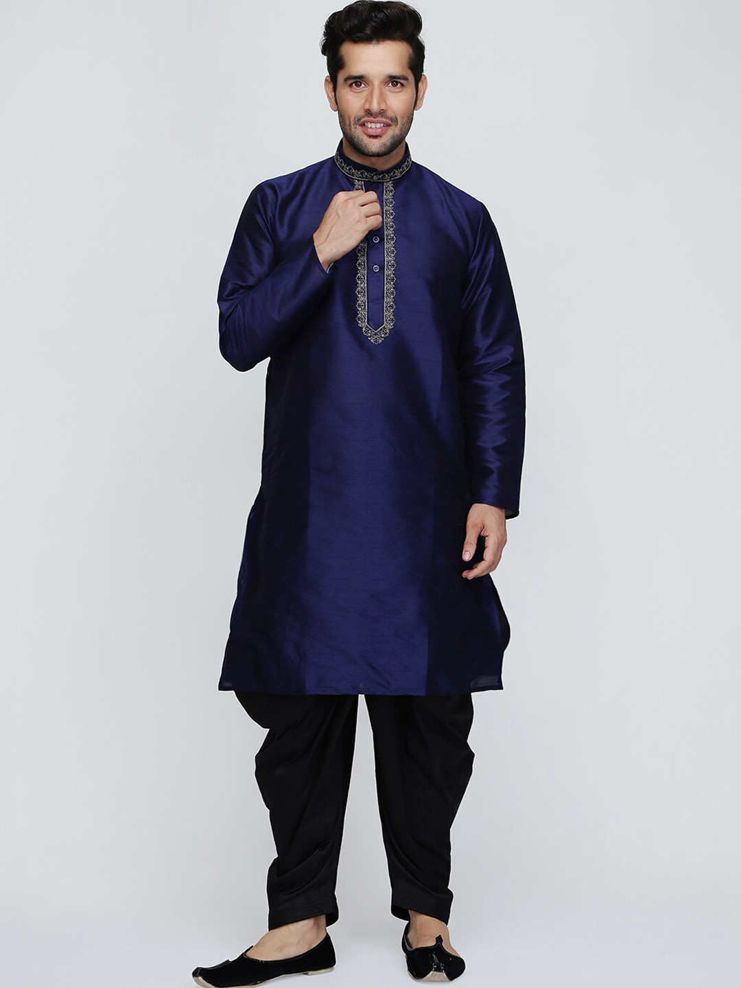 ROYAL KURTA Thread Work Dupion Silk Straight Kurta With Patiala