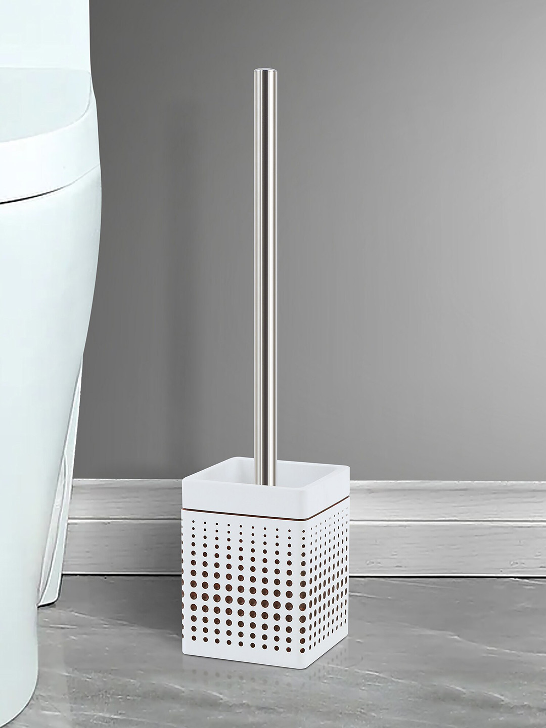 OBSESSIONS White Textured Polyresin Toilet brush with Holder