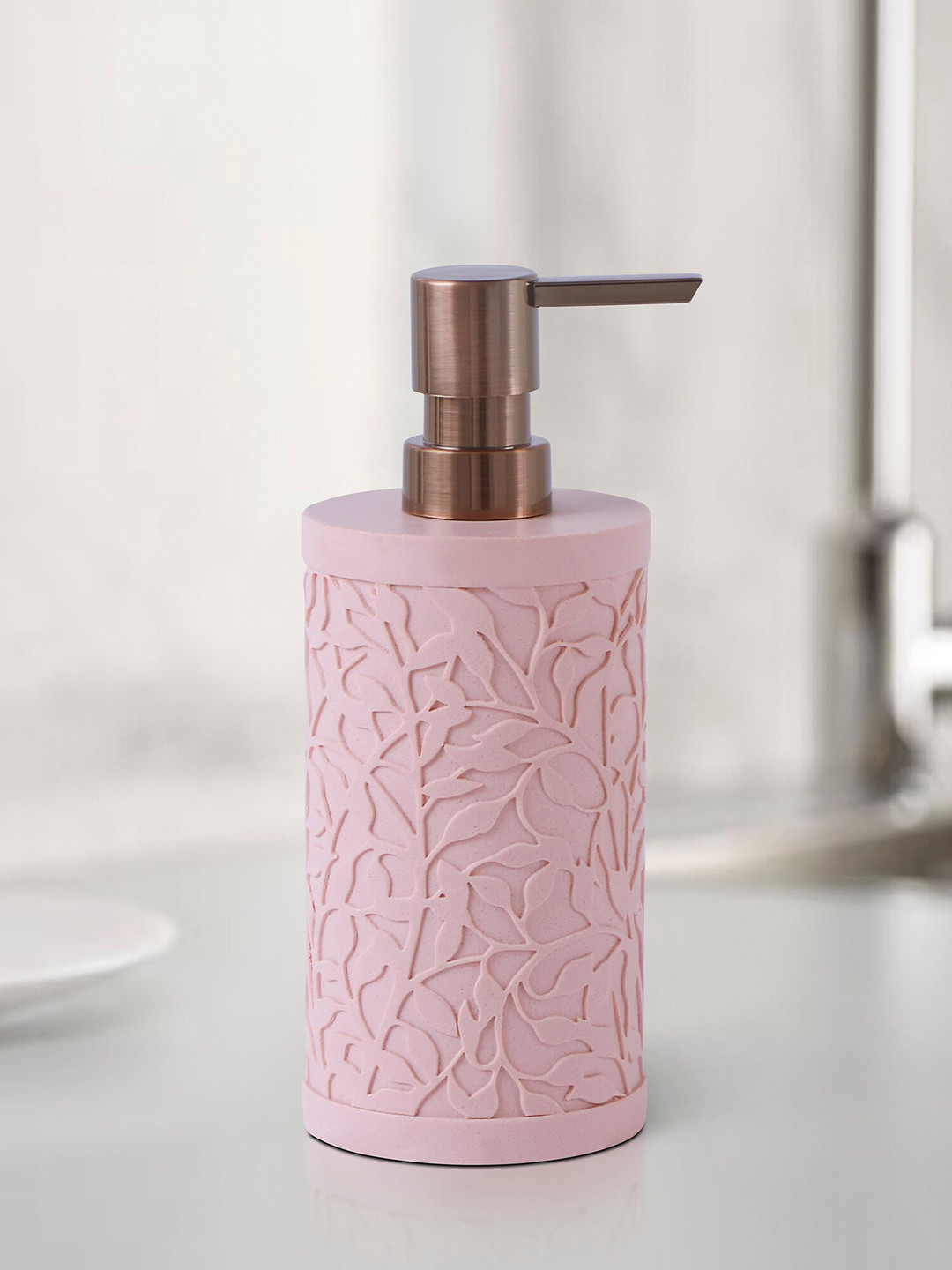 OBSESSIONS Pink Textured Polyresin Soap & Lotion Soap Dispenser