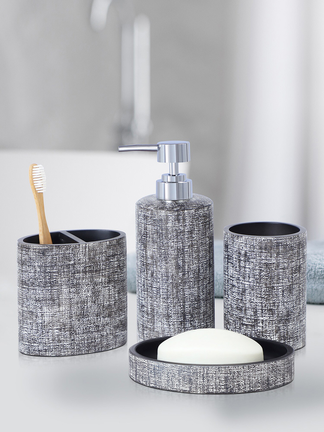 OBSESSIONS Charcoal 4 Pieces Textured Bath Accessories Set
