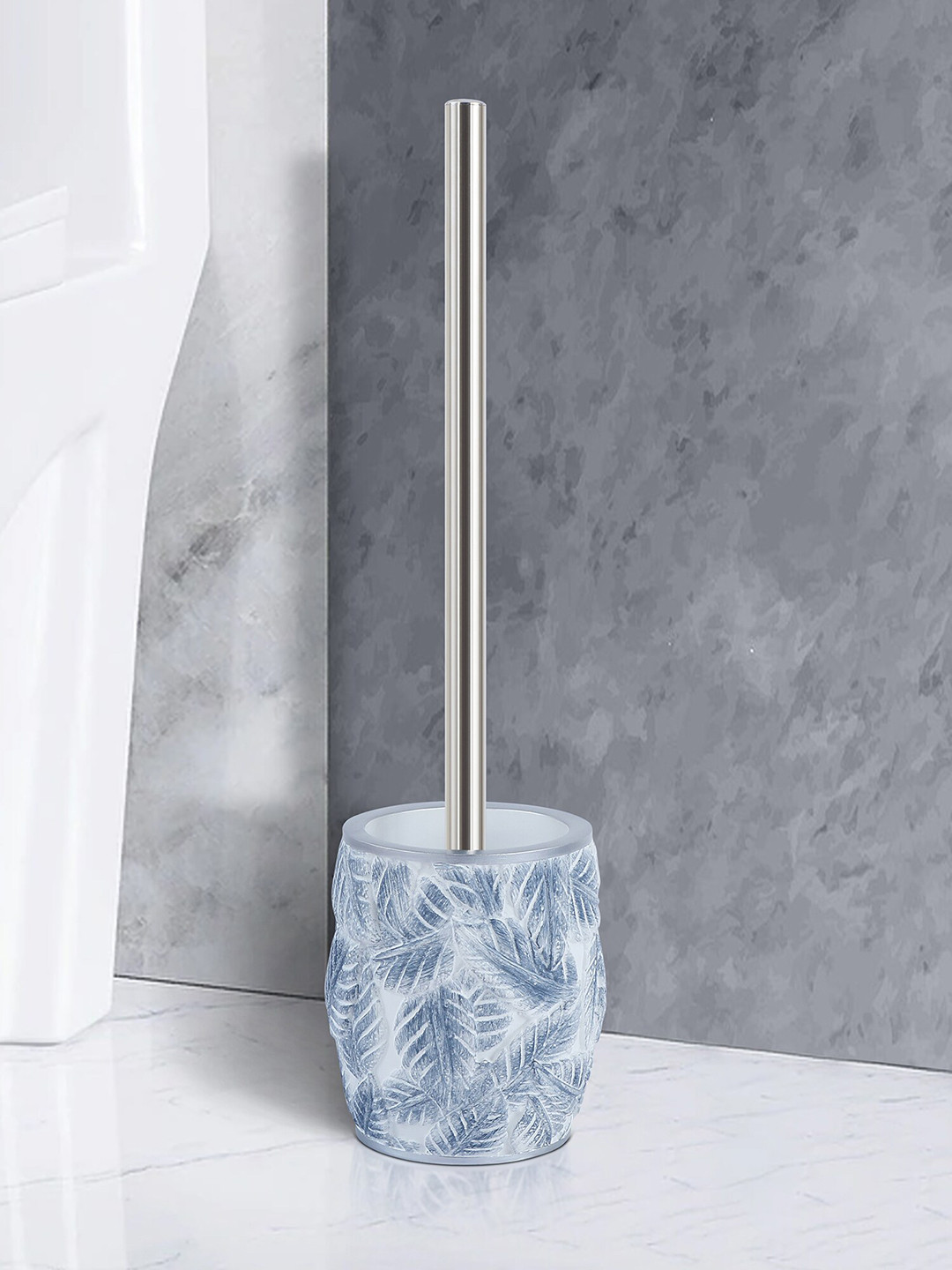 OBSESSIONS Grey & Blue Textured Toilet Brush with Holder