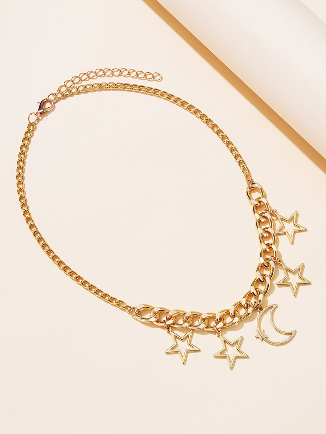 FIMBUL Gold-Plated Stars & Moon Dangling Chunky Pendant Necklace