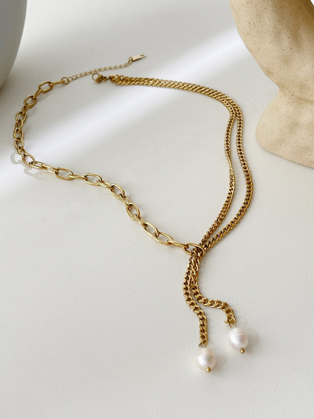 FIMBUL Gold-Plated Hip Hop Long Faux Pearl Pendant Tassel Pendant Chain